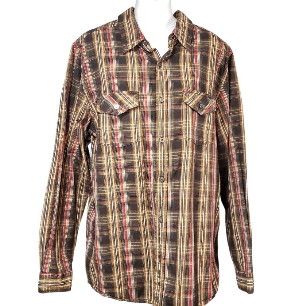 The North Face Button Down Shirt Men's Size Large Casual Brown Red Plaid